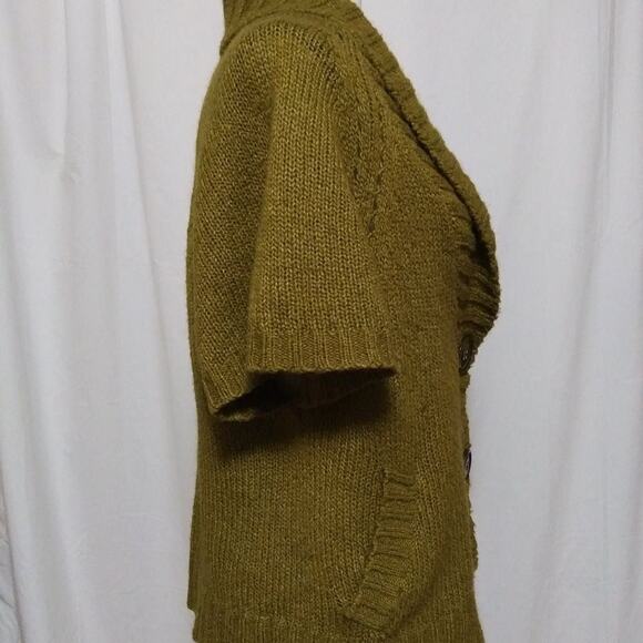 Old Navy Short Sleeve Cardigan Sweater Vest Olive Wool Sz Small Preppy Academia - Picture 5 of 12